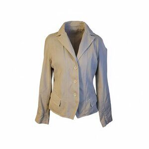 Caribbean Joe Khaki Blazer Jacket Y2K Womens Size L Cotton Lightweight